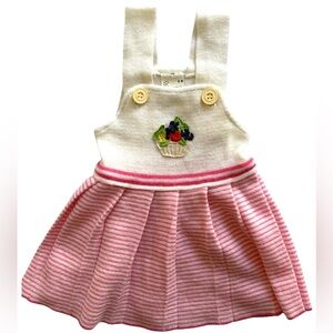 OZONA French Vintage Baby Knit Sweater Dress Sz 6 Mo Fruit Basket Appliqué Pink